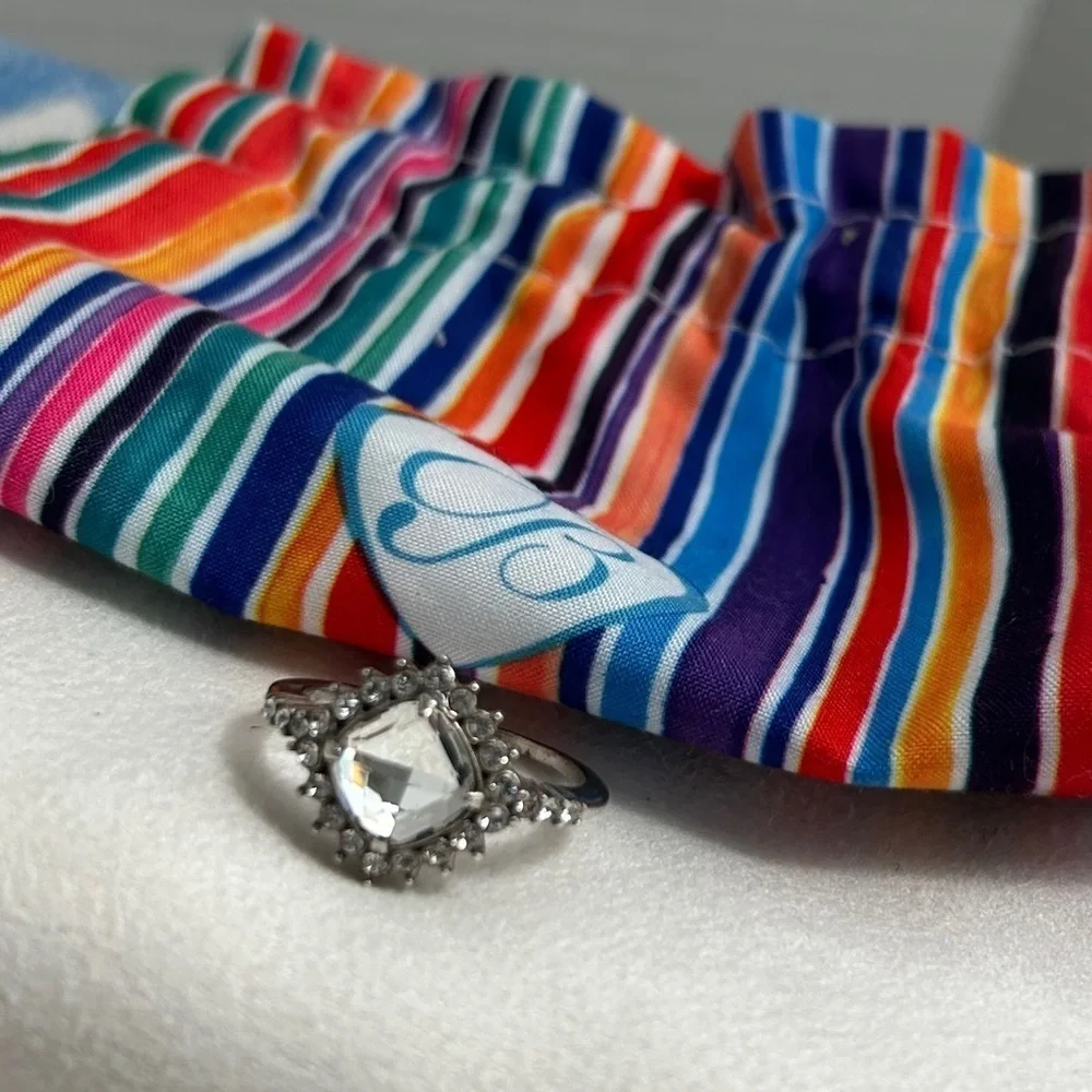 Brighton Demantur Ring Clear Crystals Silver Plated Size 9.5 & Cloth Bag - Picture 2 of 11